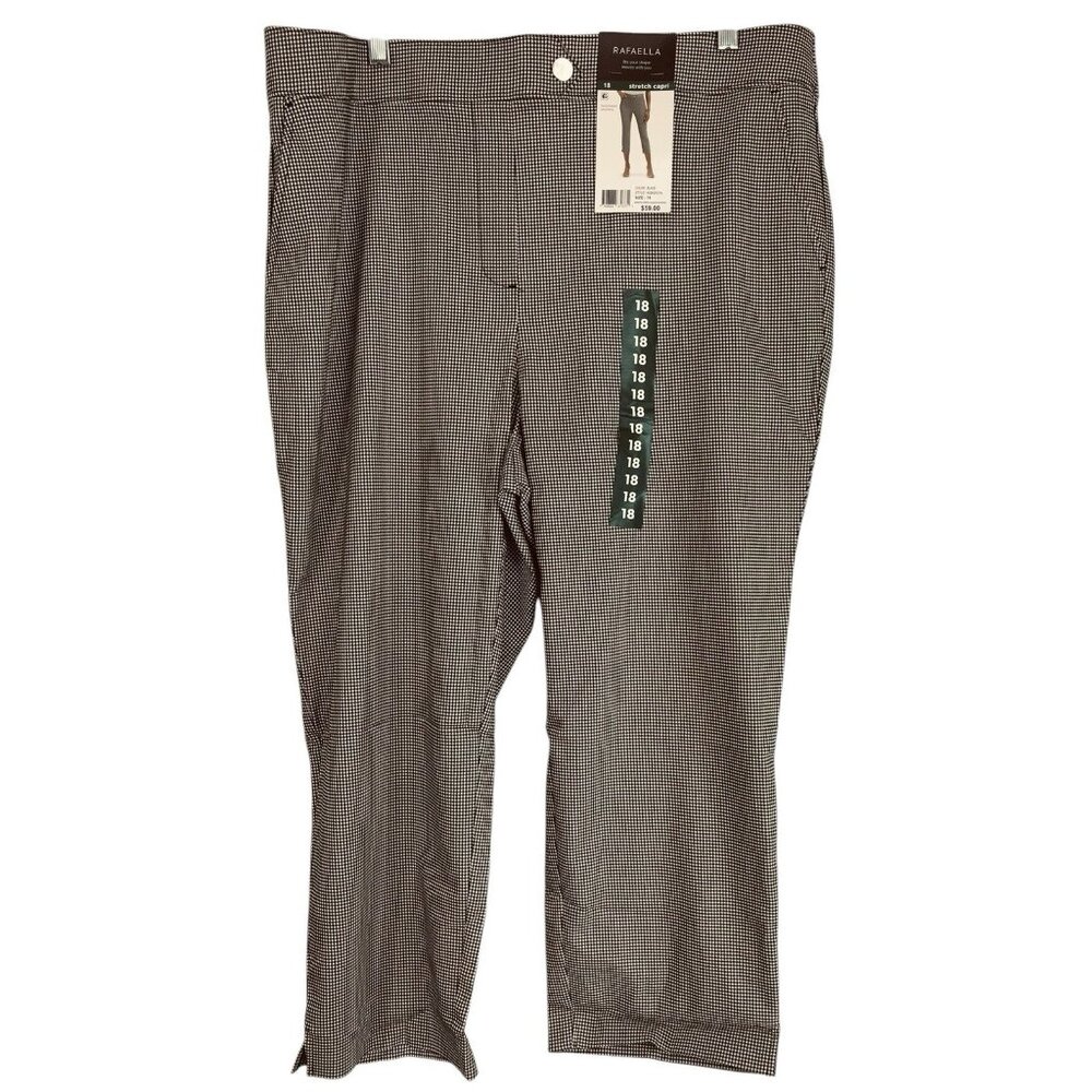 Rafaella Stretch Capri Pants Womens Size 18 Black White Elastic Waist High Waist